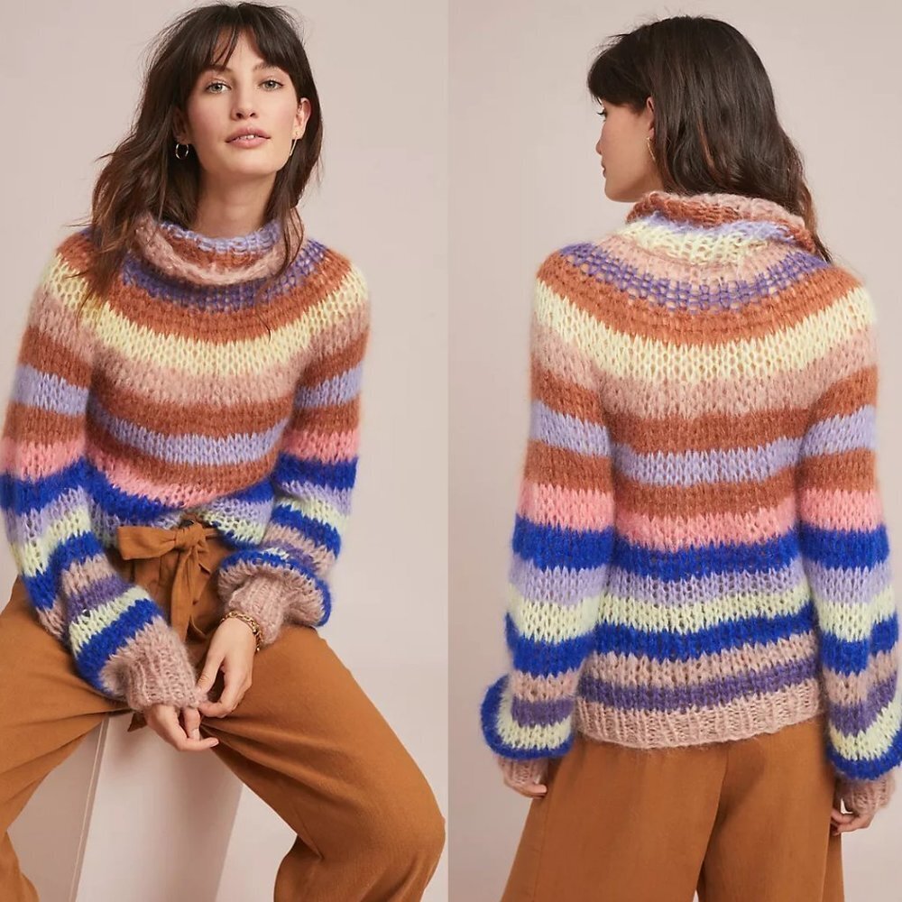 Anthropologie Maiami Lubeck Striped Turtleneck Sweater Medium/Large